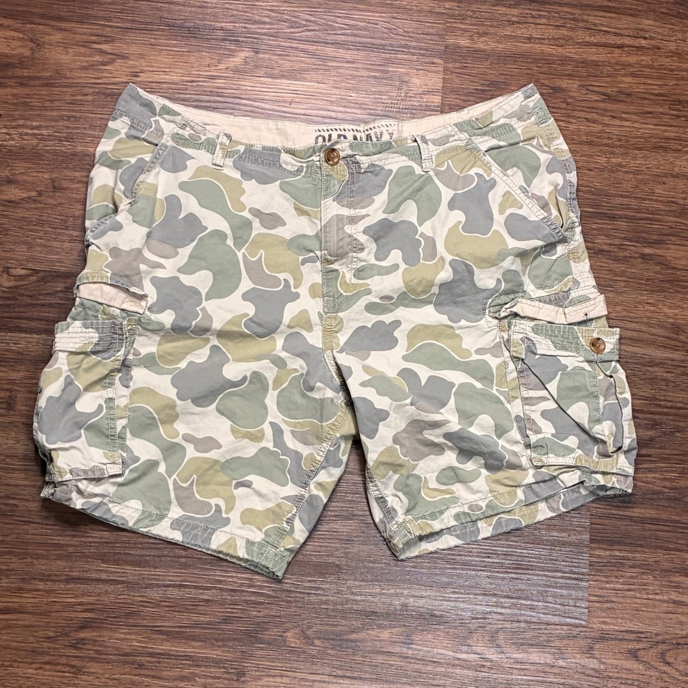 Old Navy Cargo Shorts Mens 40 Green Camo Cotton Multi-Pocket Twill